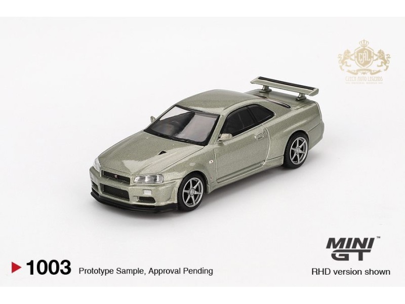 NISSAN SKYLINE GT-R (R34) V- SPEC II NÜR MILLENIUM JADE 2002 - 1:64 -Mini GT-blistr