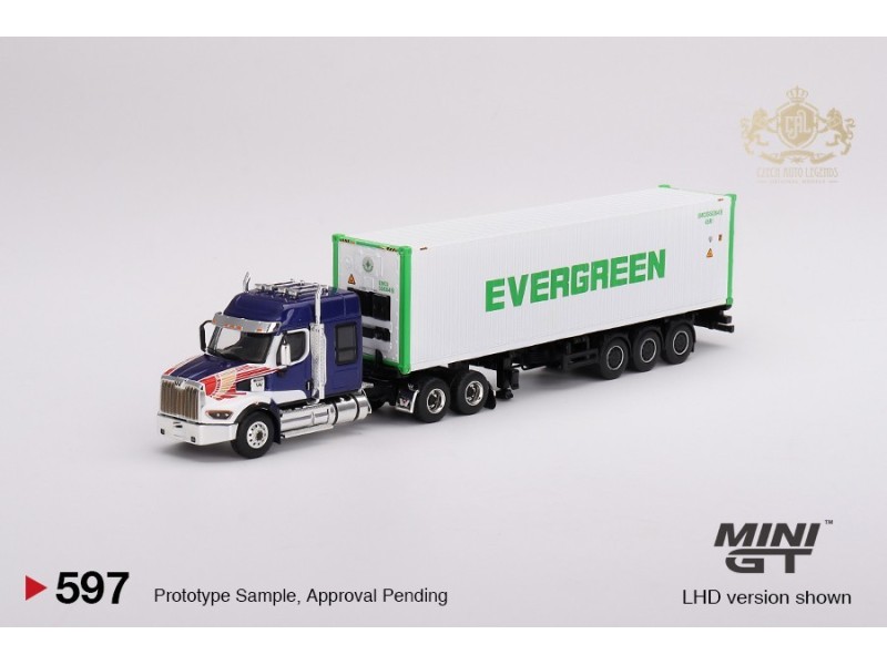 Western Star 49X Blue w/ 40' Reefer Container "EVERGREEN" 2022 - 1:64 - Mini GT