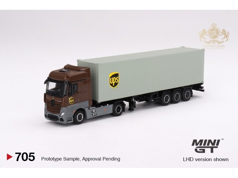 Mercedes-Benz Actros w/ 40 Ft Container " UPS Europe" 2023 - 1:64 - Mini GT