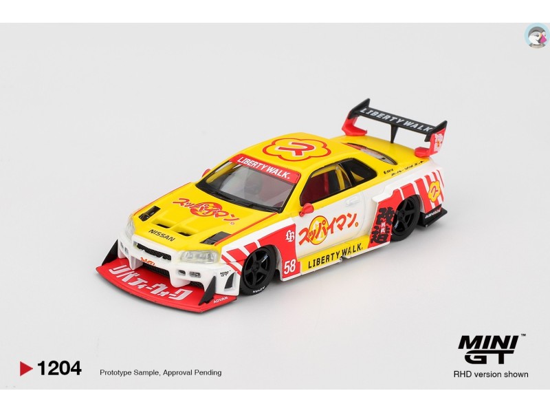 Mini GT NISSAN GTR (R34) LB-SUPER SILHOUETTE SKYLINE SUPPAIMAN OKINAWA 2025 Blister - MGT01204-RBL