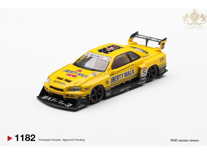 NISSAN GTR (R34) SKYLINE SUPER SILHOUETTE SPORT YELLOW 2025 - 1:64 - Mini GT - blistr