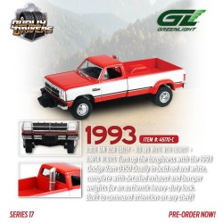 DODGE RAM D350 DUALLY - WITH EXHAUST + BUMPER WEIGHTS RED AND WHITE 1993-1:64 - Greenlight