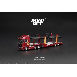 Mini GT Scania 770S A6x4NA Car Transporter V8 50th anniversary + Car transporter Red 1:64 - MGT01350-L